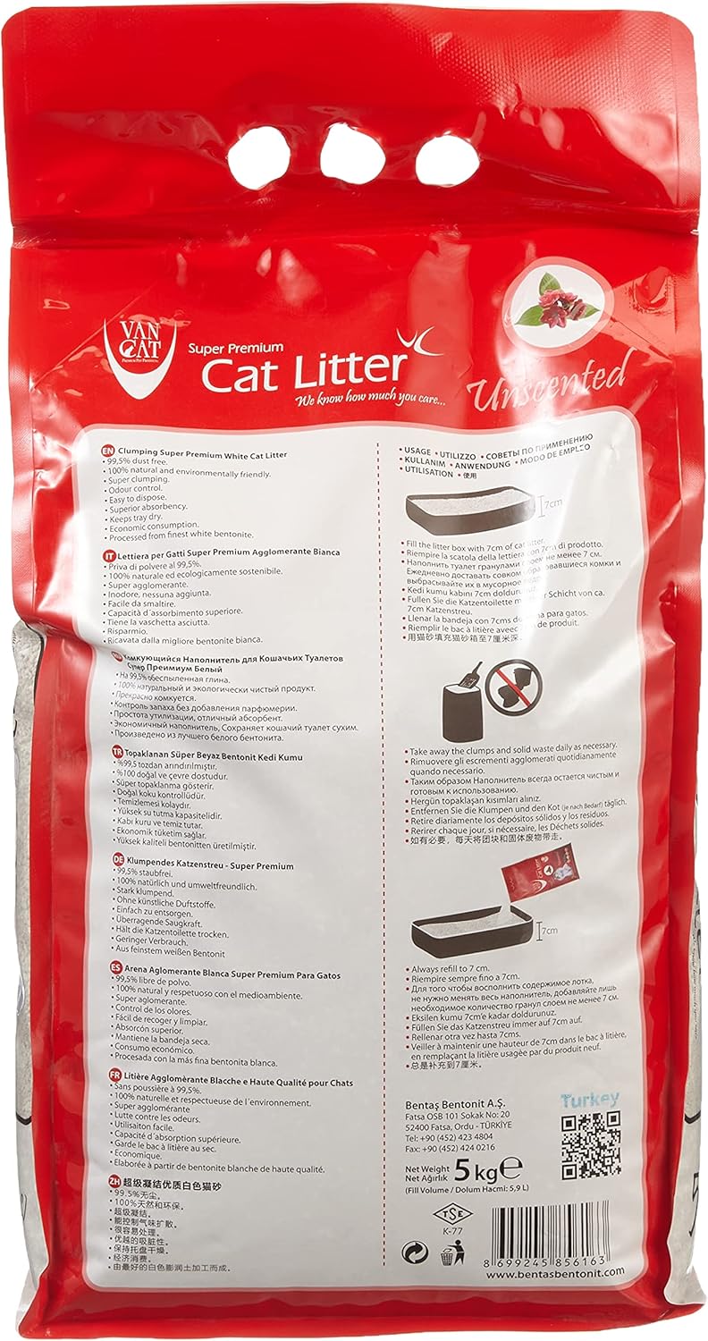 Van Cat White Bentonite Clumping Cat Litter Unscented 5Kg